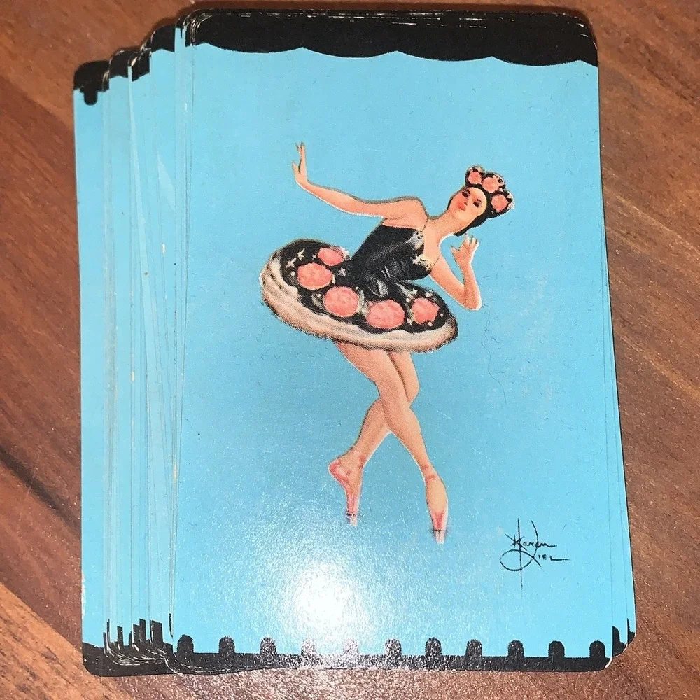 VTG Fabric Trinket Box Bag Japan Playing Card Holder Purse Ballerina 1950s Cards